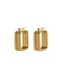 RAYQUEEN 1 Pair New Fashion Heart Square Rhombus Stainless Steel Personalized Large Stud Earrings For Women, Suitable For Daily Wear - Gold - View 9