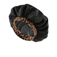 New Leopard Print Elastic Hair Bonnet Fashionable Stretch Round Satin Sleep Cap Beauty Hair Care Hat - A - View 10