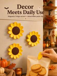 Sunflower Magnetic Bag Clips, Strong Magnetic Decorative Kitchen Clips, Snack Food Bag Sealing Clips, Refrigerator Magnet Clips, Suitable For Notes, Photos, Shopping Bags, Kitchen Storage, Home Organization And Daily Use - Multicolor - View 3