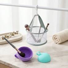 1 Set Silicone Makeup Brush Cleaning Bowl And Drying Rack Set, Portable Makeup Brush Cleaning Bowl With Mesh Storage Rack, Quick Drying Organizer, Essential Travel Beauty Tool, Suitable For Sponges, Makeup Brushes And More - A - View 7