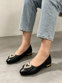 Women's Spring/Autumn New Flat Loafers, Low Vamp Soft Sole Plus Size Shoes 41-43, Egg-Shaped Toe Patchwork Casual Slip-On Shoes - Black - View 2