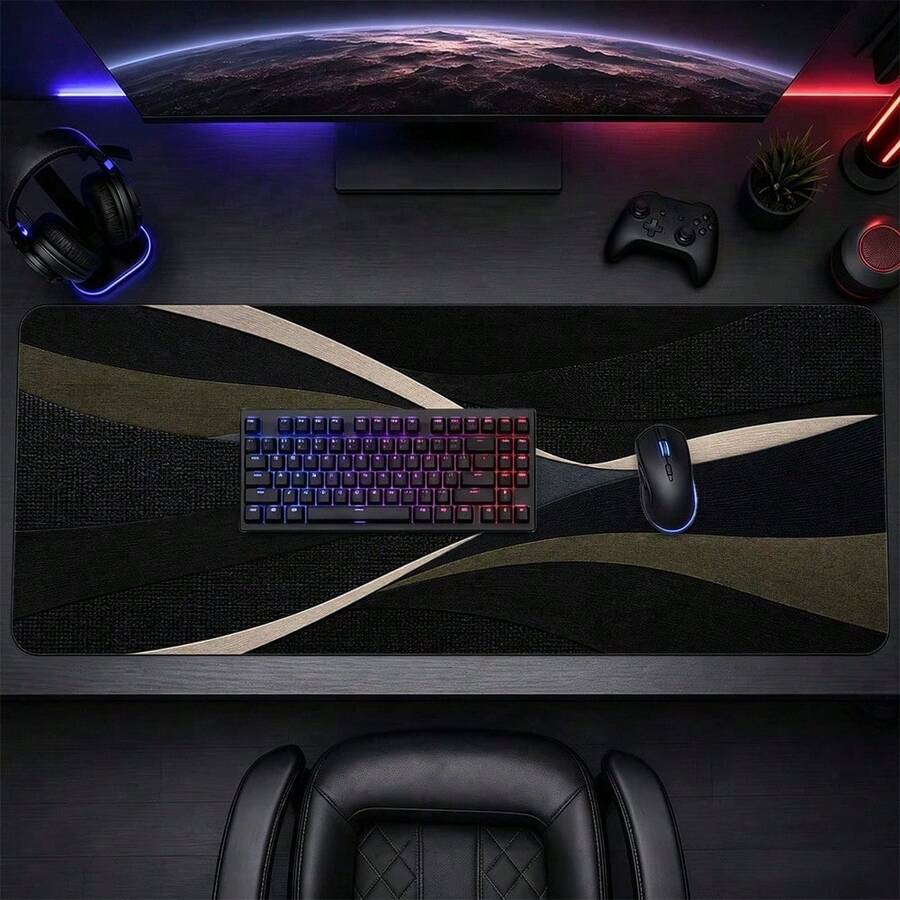 Matte Noir Large Mouse Pad, Minimal Control Desk Mat With Woven Charcoal Waves, Non-Slip Style Daily Office And Gaming Mousepad Artwork - View 1