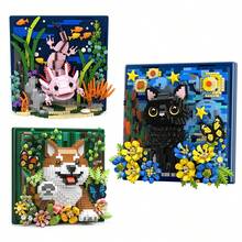 1000+Pcs Animal Toys 3D Wall Art Assembly Set, Model Building Blocks Set, Micro Particle Building Blocks Assembly Toys, Adult Building Blocks, Handmade Toys, Cat, Dog, Axolotl, Cute Desktop Decor, Wall Decoration, Holiday, Birthday Gift, Suitable For 14 Years Old And Above - Multicolor - View 1