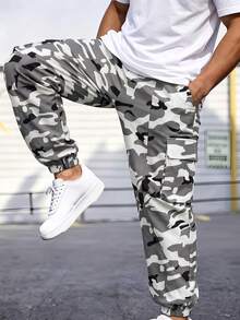 Boys' Spring/Autumn Camouflage Cargo Pants With Cuffed Hem, Double Side 3D Large Pockets, All-Over Camo Print, Outdoor Casual Versatile Multi-Scenario Wear - Multicolor - View 1