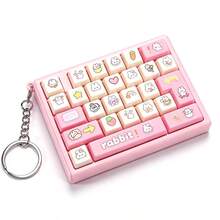 1pc Cartoon Animal Mini Keyboard Fidget Keychain, Rabbit Dog Duck Bear Pattern Mechanical Sound Press Keycap Sensory Toy, Metal Key Ring Bag Charm Pendant, Stress Relief Decompression Toy For Kids Teens Girls - Multicolor - View 13
