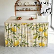 1PC Distressed Wood Grain Lemon White Flower Print Kitchen Cabinet Curtain,Lemon Flower Green Leaf Pattern Print,2D Flat Printing,Light-Transmitting,Fresh Pastoral Style,Suitable For Kitchen Shelf Cabinet Cover Decor - Multicolor - View 9