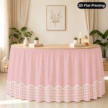 1 Pink Plaid Tablecloth And Table Skirt, Suitable For Home Kitchen Decoration, Rectangular Plaid Lace, Woven Table Cover, Suitable For Family Gatherings, Indoor And Outdoor Use, Without Power Supply. - 1 - View 4