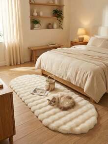 Alfombra ovalada suave y esponjosa, para dormitorio, sala de estar, estudio, oficina, alfombras de dormitorio de felpa, lavable y antideslizante, alfombra de pelo largo, alfombra de piel sintética, alfombra de sala de estar, alfombras de dormitorio, alfombras de lado de la cama, alfombra decorativa, decoración de dormitorio, decoración del hogar, decoraciones de habitación, decoración de invierno - Blanco Crema - Ver 1