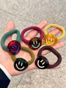 Women's Multi-Color Vintage Transparent Smiling Face Hair Scrunchie, Soft Elastic Hair Band, Home Hair Accessory, Suitable For Vacation, Travel, Festival, Birthday - Multicolor - View 1