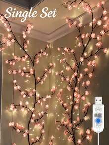 LED Cherry Blossom Branch Wall Lamp, 8 Lighting Modes, Cherry Blossom Vine Light, Soft Willow Branch Design, Floral Wall Decor, Suitable For Bedroom, Home, Spring Decoration - Cherry Blossom Rattan - View 7