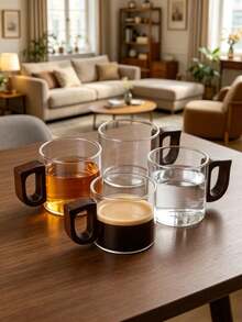 6pcs Wooden Handle Glass Tea Cups, Coffee Cups, 100ml Delicate Small Glass Cups, Suitable For Living Room, Garden, Party, Afternoon Tea, Guest Reception, Cups, Glass, One Cup Of Coffee - Multicolor - View 4