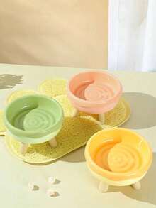1Pc Color‑Block Plastic Elevated Pet Bowl With Plastic Leg Stand, Neck‑Protected Anti‑Tip Non‑Slip Feeding Bowl For Cats Small Dogs Food Water - Multicolor - View 4