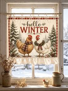1PC Christmas Curtain, Country Style Plaid Chicken, Hello Winter Oven Skirt Window Curtain, Suitable For Holiday Dining Kitchen Decor, Snowy Tree Winter Christmas Kitchen Oven Stove - Multicolor - View 5