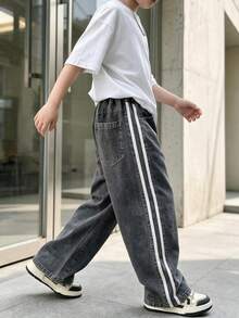 Boys' Denim Wide Leg Pants 2026 Spring/Autumn New Style Medium/Large Children's Personalized Denim Long Pants - Black - View 6