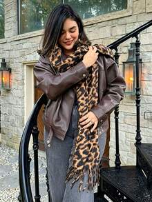 1pc Women Leopard Print Women Scarf, Elegant Versatile Winter Shawl, Suitable For Daily Use - Multicolor - View 1