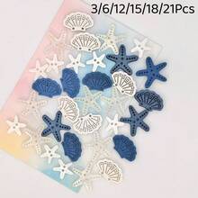 3/6/12/15/18/21Pcs Ocean Style Buttons, Starfish & Shell Shaped Double Hole Wooden Buttons, DIY Sewing Handmade Decorative Buttons, Suitable For Clothing, Scrapbooking, Handmade Accessories, Mixed Color - Multicolor - View 1