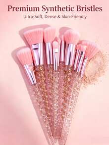 10pcs Professional Makeup Brush Set Pink Crystal Handle Foundation Brush Powder Brush Eyeshadow Brush Beginner Portable Full Set Makeup Tools - Multicolor - View 2