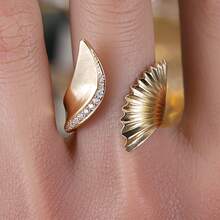 1pc Personalized Fan-Shaped Shell Design Open Adjustable Ring With Synthetic Cubic Zirconia For Women - Multicolor - View 5