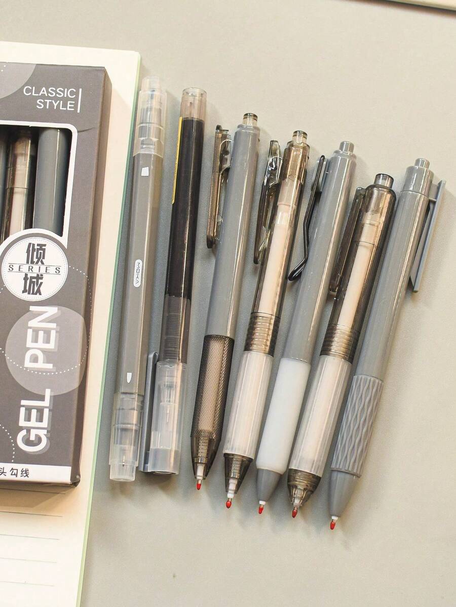 7pcs/Set Push-Button Pens With High Color Value And Quick-Drying Ink For Japanese Exercises In A Box Back To School.Halloween.Christmas.Halloween Supplies.Christmas Supplies. - Ballpoint Pen - View 1