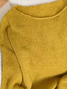 Women's Spring Autumn Square Neck Thin Loose Soft Knit Top, Minimalist Versatile Fashion Solid Color, Suitable For Outerwear, Base Layer And Daily Wear - Yellow - View 5