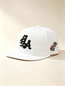 1pc Unisex Flat Brim Baseball Cap, Gothic‑Style LA Embroidery, Rose Cross Print On Side, Hard Crown, Adjustable, For Daily, Street, Party, Travel Wear - Multicolor - View 5