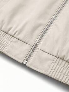 Men's Beige Turn-Down Collar Harrington Jacket, Full Zip Ribbed Cuffs And Hem Casual Outerwear, Suitable For Spring And Autumn Outings And Commuting - Apricot - View 7