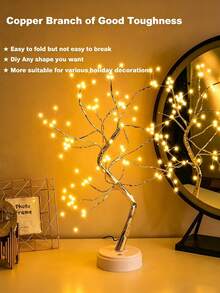 Indoor Christmas Decoration Fairy Light Elf Tree, Living Room Aesthetic Tree Lamp, 20-Inch Desktop Small Christmas Tree Cute Night Light, Battery/USB Powered, Silver Branches 108 LED, DIY Artificial Tree Light, Suitable For Bedroom, Desktop, Christmas - Warm Light - View 2