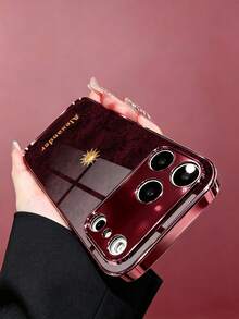 1pc Customized Name Fashion Phone Case, Burgundy Background With Dark Rose Pattern And Gold Sun Emblem, High-Definition Electroplated Glass Shell Compatible With Apple Duo/18ProMax/17ProMax/16Pro/15/14Plus/13Pro/12ProMax/11/XsMax & S26Ultra/25Plus/24/23/22 & A36/A35/A33/A31/A26/A15/A13/Note20/10Pro And Other Series Models - Burgundy - View 5
