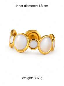 5pcs Women's Gold & White Pearlescent Ring Set, Heart, Round, Wave & Asymmetrical Geometric Open Rings, Luxury Vintage Versatile Jewelry, Suitable For Daily Commute, Dating, Party & Holiday Gift - Gold - View 5