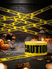 1 Roll Yellow Caution Tape, Black Text CAUTION Self-Adhesive Safety Barrier Tape, High Visibility, Suitable For Workplace, Halloween Theme Party, Halloween Decoration, Police Cordon Line, Danger Area, Indoor Crime Scene Prop, Home Decor - A - View 1