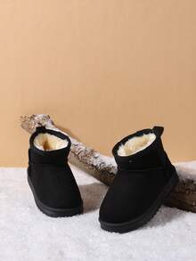 Solid Color Kids Snow Boots Long Fur Thick Sole Boys Girls Outdoor Boots Flat Non-Slip Warm Student Winter Shoes - Black - View 3