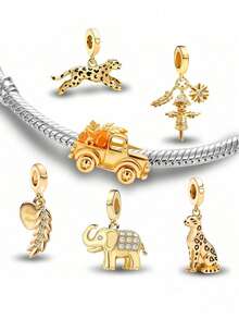 1pc Crouching Cheetah Pendant, Suitable For Women's Bracelet/Bangle DIY Jewelry Making, Exquisite Jewelry And Daily Accessory Decoration - Beads - View 1