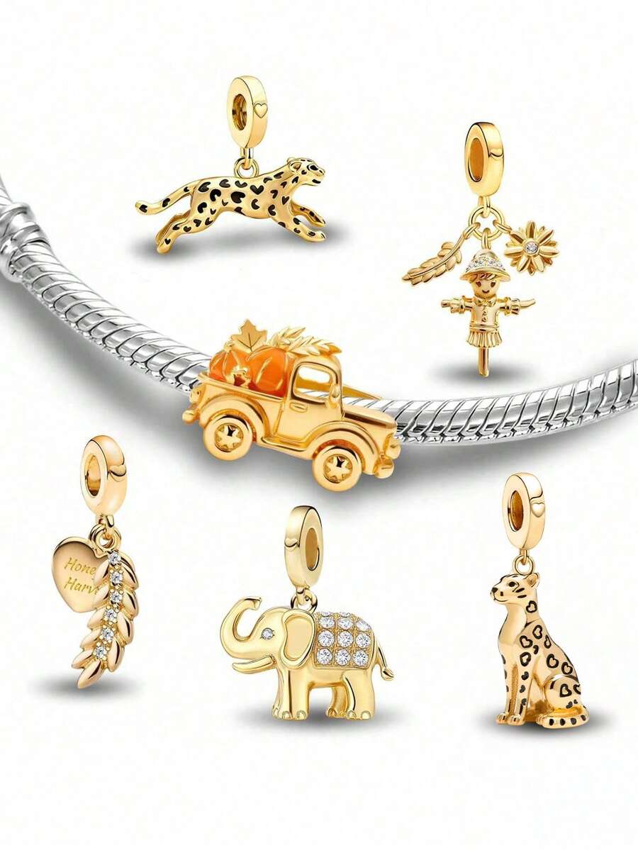 1pc Crouching Cheetah Pendant, Suitable For Women's Bracelet/Bangle DIY Jewelry Making, Exquisite Jewelry And Daily Accessory Decoration - Beads - View 1