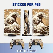 Stiker Pelindung Pola Gelombang Seni Vintage Kompatibel dengan Disc Edition, Set Lengkap Pelindung Konsol dan Pengontrol Ganda, Aksesori Gaming Vinyl Tahan Air, Tahan Gores, dan Dapat Dilepas - View 12