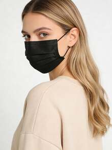 100pcs/50pcs Black Disposable Face Masks, Single Use, 3-Ply Meltblown Fabric Material, Non-Woven Fabric, Waterproof & Skin-Friendly, Protective Mask - Black - View 6