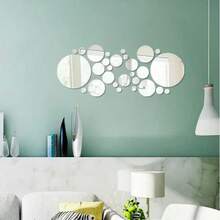 32pcs Round Mirror Wall Stickers, Acrylic Wall Decor With Mirror Effect, Unique Room Decoration Style, Suitable For Bedroom Vanity, Decorative Wall Mirror And Bathroom Decor - AAA - View 2