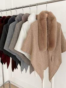 1pc Women's Solid Color Triangular Wool Blend Knit Shawl, Loose Fit Style For Outdoor Travel, For Spring, And - Multicolor - View 8