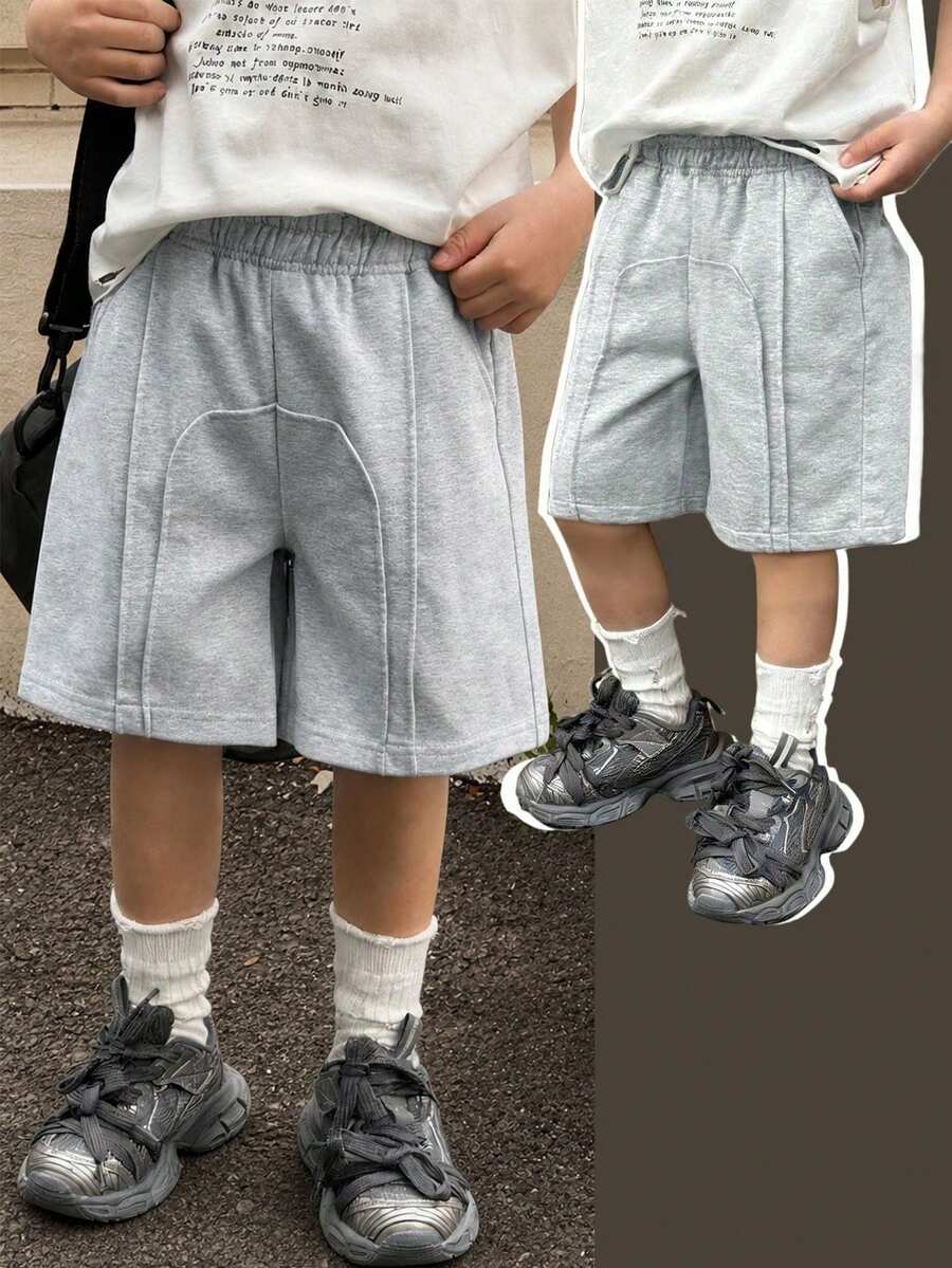 1件装 青少年男童夏季户外运动休闲多功能健身篮球跑步直筒短裤 - 淺灰色 - 查看 1