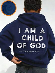 Tween Boy Fun Print Pullover Sweatshirt, Warm And Comfortable Thermal-Lined Pullover Sweatshirt For Autumn/Winter - Navy Blue - View 2