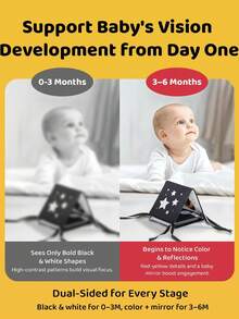 Montessori Sensory Play Book, High Contrast Black & White Soft Crinkle Pages With Mirror, Visual Stimulation Activity For Tummy Time, Foldable & Portable Early Learning Cloth Book With Ties For Newborns - Black - View 3