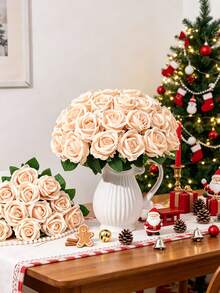 5/16Pcs Velvet Rose Artificial Bridal Bouquet, Artificial Flower Arrangement Decoration, Fake Rose, Suitable For Valentine's Day Gifts, Wedding Parties, Home Decoration, Birthday Gifts, Indoor And Outdoor Decoration, Vase Arrangement. - Champagne - View 7