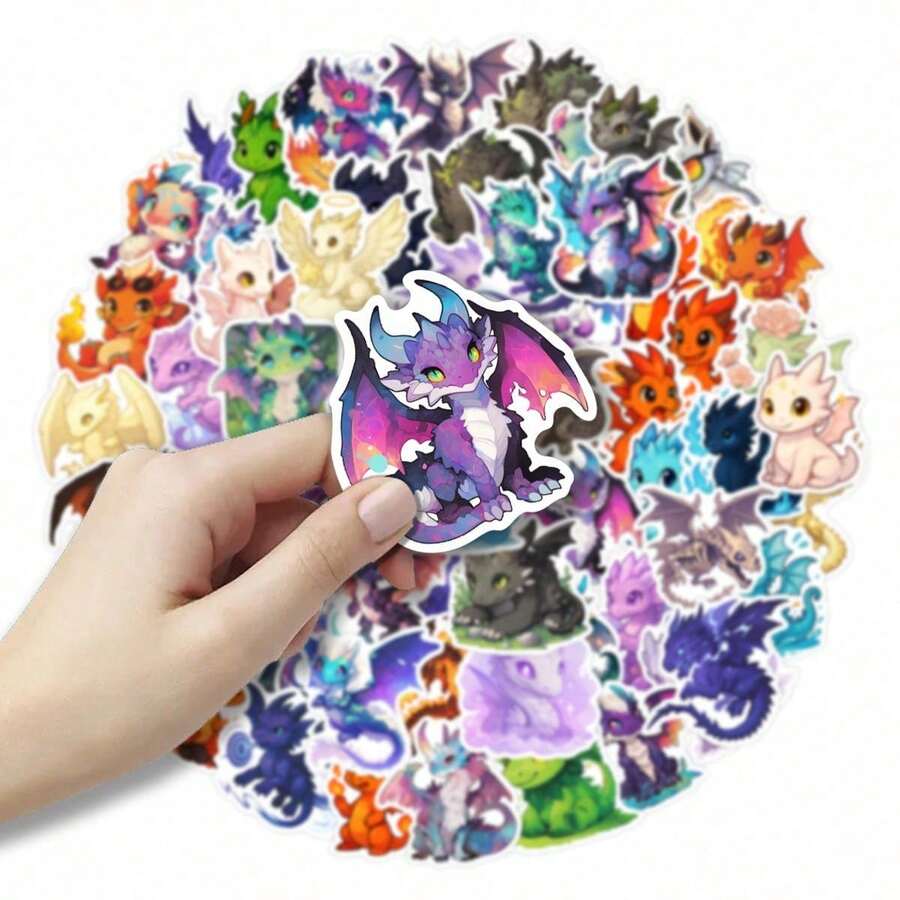 asmodee 64pcs Cute Cartoon Dragon Doodle Creative Children Stickers Notebook DIY Decoration Stationery Decals - Multicolor - View 1