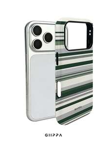 GIIPPA 1件綠色調條紋混搭圖案設計手機殼，適用於Phone 17 Pro Max，相容Phone 16 Pro Max、15 Pro Max、14 Pro Max，韓系高端時尚趣味手機殼，適合11/12/13/14/15/16 Pro Max Plus，男女皆宜的優雅設計，送給女友的聖誕節、情人節、復活節、婚禮季與生日完美禮物！ - 綠色 - 查看 3