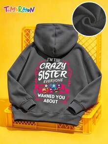 TOMARMON Girls' Back Cheerleader Cartoon Slogan Print Sweatshirt, Loose Long Sleeve Casual Sweatshirt #Sports Girl # - Dark Grey - View 6