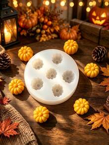 6-Cavity Mini Pumpkin Shaped Candle Silicone Mold -3D Realistic Pumpkin,Handmade Epoxy Resin Casting Mold For Aromatherapy Candle/Soap/ Ornament/Clay/Plaster,3D Textured Easy Release, Home Decor/Creative Gifts Making Tool,Party/Halloween - White Mold - View 3