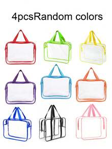 4pcs-1pc Contrast Trim Clear PVC Tote Storage Bag With Zipper, Transparent Organizer Pouch For Baby Toys, Building Blocks & Nursery Sundries - Multicolor - View 8