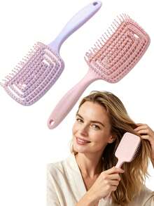 1pc Multi-Function Massage Comb, Anti-Static Comb Suitable For Dry And Wet Hair - Gentle Massage Design, ABS Plastic Handle, Fits All Hair Types, Reduces Tangling And Frizz, Improves Scalp Health, Styling Comb With Fluffy Massage Teeth, Women's Gift - Multi-color Style - View 1