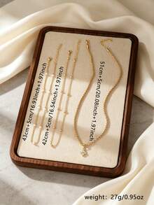 3pcs Cubic Zirconia Inlaid Clover Pendant With Pearl Multi-Layer Necklace Set, Suitable For Women's Dating, Party, Gathering Layering - Yellow Gold - View 6