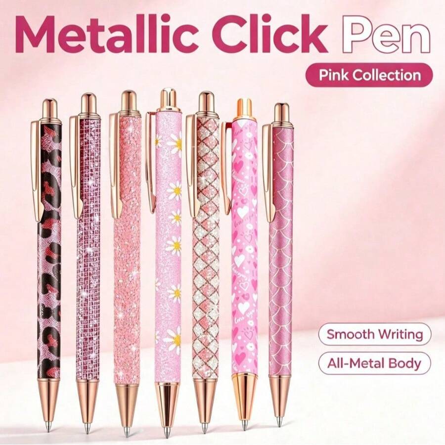 Random New Luxury Full Rhinestone Metal Ballpoint Pen, Black Ink 1.0, Shiny Metal Retractable Ballpoint Pen, Multi-Color Glitter, Shiny Black Ink Flower-Shaped Gift Pen, Suitable For Office, Company And School - Multiple Styles - View 1