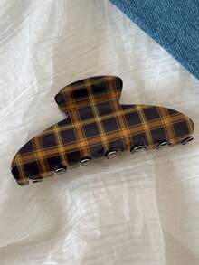 2pcs/1pc Vintage Plaid Curved Claw Hair Clips Women Fashion Glossy Preppy Style Bun Clips Suitable For Daily Commute Wear - Multicolor - View 8